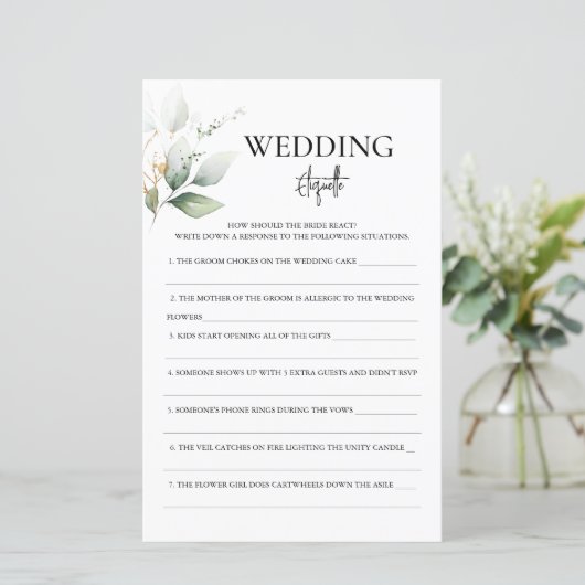 Wedding Etiquette Brautparty Game (Stehend Vorderseite)