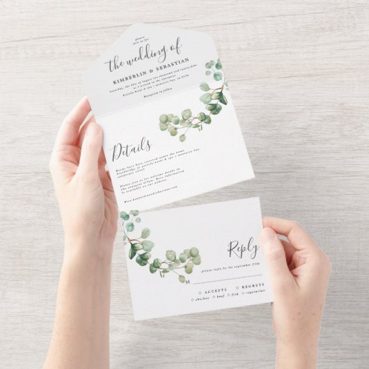 Wedding Eucalyptus botanical invitation elegant All In One Einladung (Abreißen)
