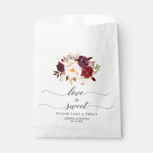 Wedding Favor Bag Love is Sweet Burgundy Marsala Geschenktütchen