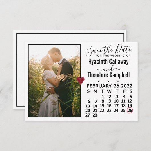 Wedding Februar 2022 Calendar Foto White Save The Date (Vorne/Hinten)