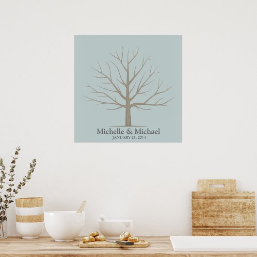 Wedding Fingerprint Tree - Square Blue Poster (Küche)