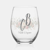 Wedding floral bird Monogram Elegant Simple Minima Weinglas Ohne Stiel (Links)