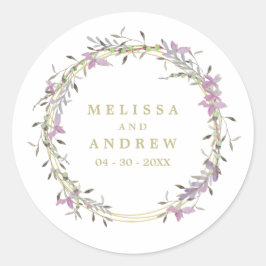 Wedding Floral Watercolor Garland in Purple Shades Runder Aufkleber