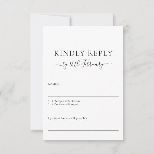 Wedding Formal Black Signature Kindly Reply RSVP Karte (Vorderseite)