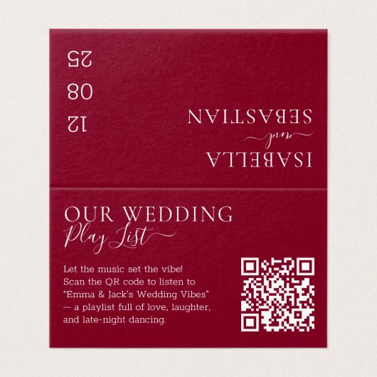 Wedding Formal Burgundy QR Code Playlist (Außenseite Aufgefaltet)