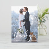 Wedding Foto Blue Wood Dankeschön Card Einladung (Stehend Vorderseite)