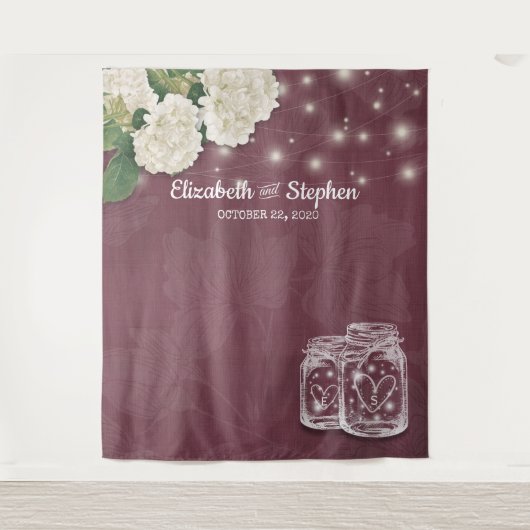 Wedding Foto Booth Backdrop Mason Jars Hydrangea Wandteppich (Vorderseite)