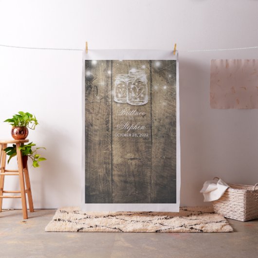 Wedding Foto Booth Backdrop Wood Mason Jar Lights Stoff (Beispiel)