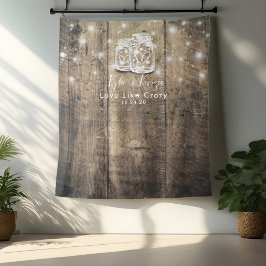 Wedding Foto Booth Backdrop Wood Mason Jar Lights Wandteppich
