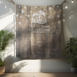 Wedding Foto Booth Backdrop Wood Mason Jar Lights Wandteppich