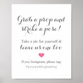 Wedding Foto Booth Gray Pink Instagram Hashtag Poster (Vorne)