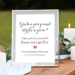 Wedding Foto Booth Gray Pink Instagram Hashtag Poster
