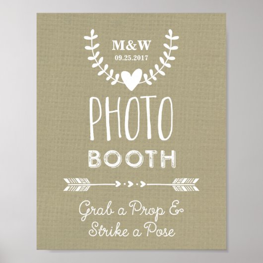 Wedding Foto Booth Sign Burlap Hearrows Arrows Poster (Vorne)