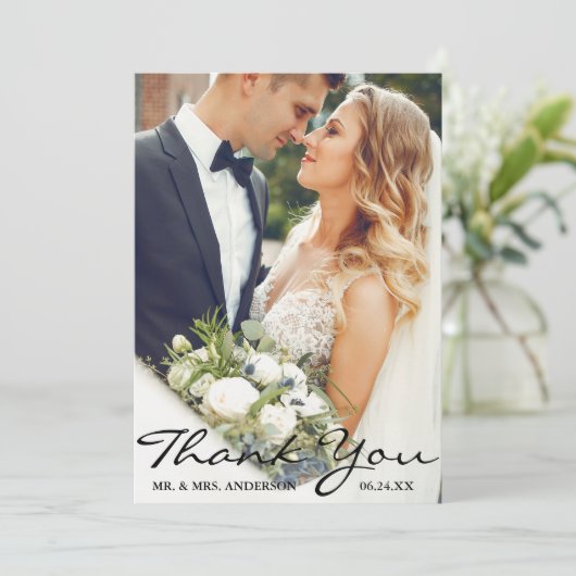 Wedding Foto Bride Groom Script Vielen Dank Dankeskarte (Stehend Vorderseite)