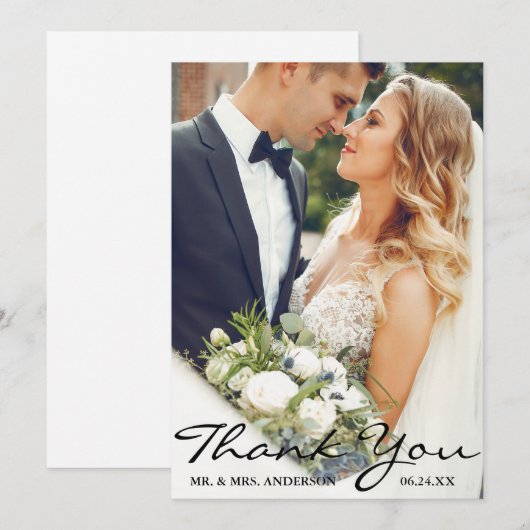 Wedding Foto Bride Groom Script Vielen Dank Dankeskarte (Vorne/Hinten)
