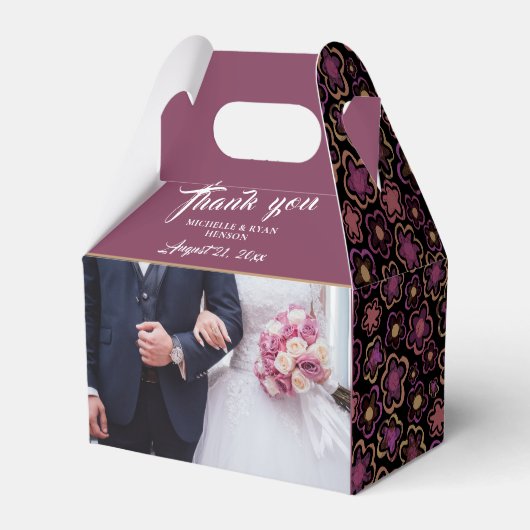 Wedding Foto Burgundy Blume Pattern Vielen Dank Geschenkschachtel (Vorderseite)