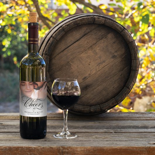 Wedding Foto Calligraphy Script Cheers Classic Weinetikett