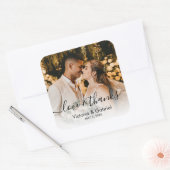 Wedding Foto Calligraphy Script Foto Danke, C Quadratischer Aufkleber (Umschlag)