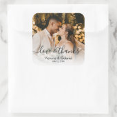Wedding Foto Calligraphy Script Foto Danke, C Quadratischer Aufkleber (Tasche)