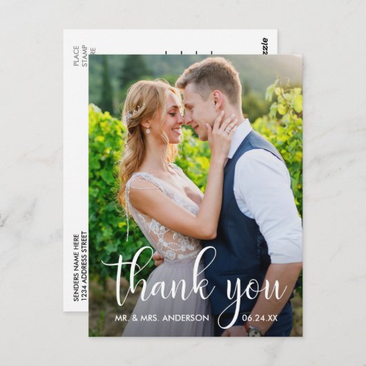Wedding Foto Calligraphy Script Vielen Dank Postkarte (Vorne/Hinten)