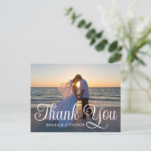 Wedding Foto Curly Calligraphy Vielen Dank Postkarte (Stehend Vorderseite)