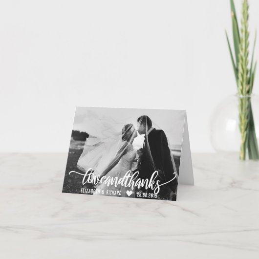 Wedding Foto Danke, Script Calligrafy Dankeskarte (Vorderseite)