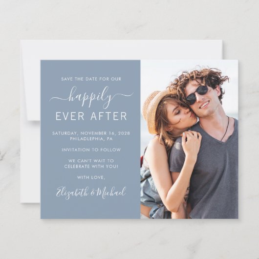 Wedding Foto Dusty Blue Save the Date (Vorderseite)