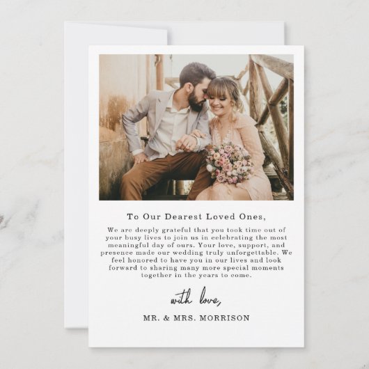 Wedding Foto Einfaches elegantes Script Dankeschön Dankeskarte (Rückseite)