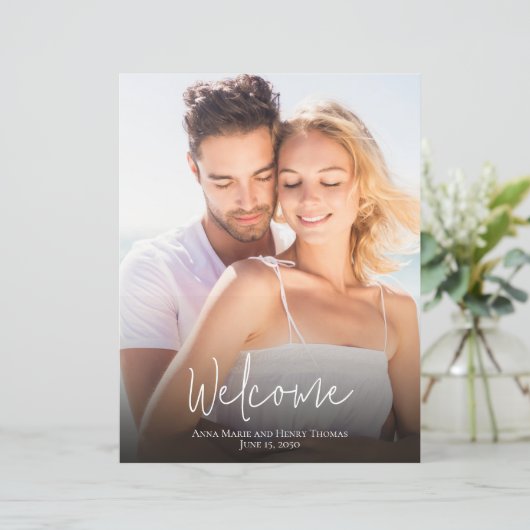 Wedding Foto Einfaches Modernes Dusty Blue Calligr (Stehend Vorderseite)