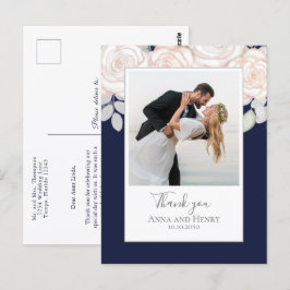 Wedding Foto Elegant Vielen Dank Navy Blue Postkarte