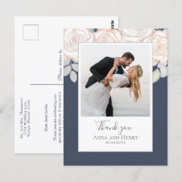Wedding Foto Elegant Vielen Dank Slate Blue Postkarte
