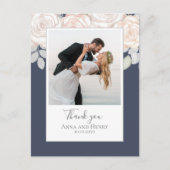Wedding Foto Elegant Vielen Dank Slate Blue Postkarte (Vorderseite)