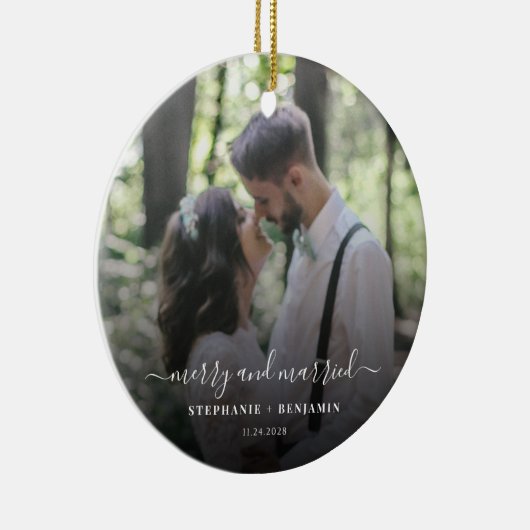 Wedding Foto Elegante Script Vielen Dank Keramik Ornament (Rechts)