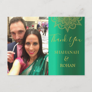 Wedding Foto Green Gold Indianerstil Vielen Dank Postkarte