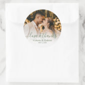 Wedding Foto Green White Script Foto Vielen Dank Runder Aufkleber (Tasche)
