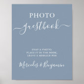 Wedding Foto Guest Moderne Kalligrafie Dusty Blue Poster (Vorne)