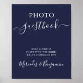 Wedding Foto Guest Moderne Kalligrafie Navy Blue Poster (Vorne)