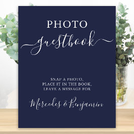 Wedding Foto Guest Moderne Kalligrafie Navy Blue Poster