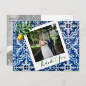 Wedding Foto Lemon Blue Tile Elegant Vielen Dank Postkarte (Vorne/Hinten)