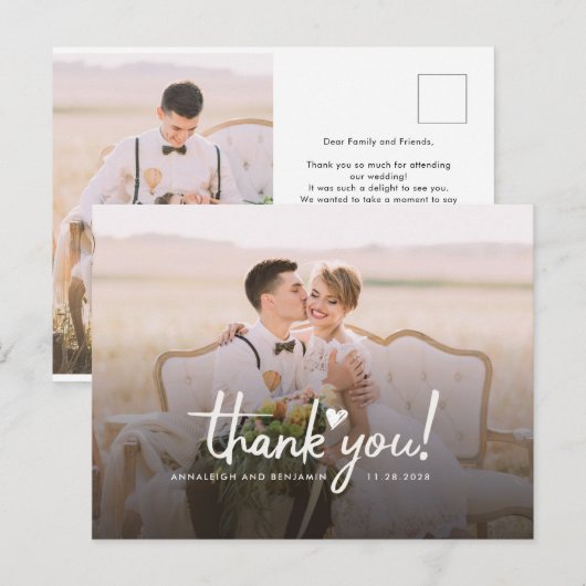 Wedding Foto Liebe Herzschrift Vielen Dank Postkarte (Vorne/Hinten)