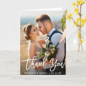 Wedding Foto Modern Brush Script Falten Vielen Dan Karte (Gelbe Blume)