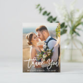 Wedding Foto Modern Brush Script Vielen Dank W Postkarte (Stehend Vorderseite)