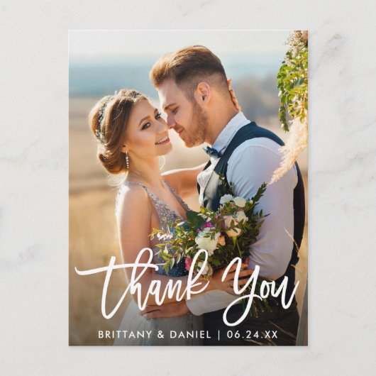 Wedding Foto Modern Brush Script Vielen Dank W Postkarte (Vorderseite)
