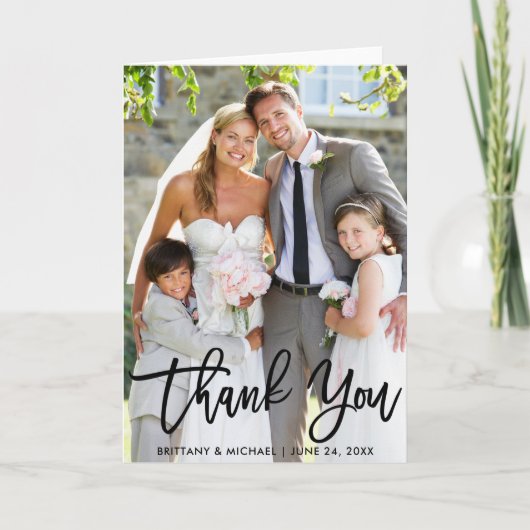 Wedding Foto Modernes Pinselskriptfalten Vielen Da Karte (Vorderseite)