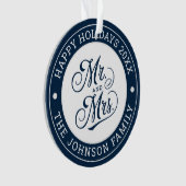 Wedding Foto Mr & Mrs. Elegant Script Newlyweds Ornament (Vorderseite)
