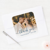 Wedding Foto Navy Script Foto Vielen Dank Quadratischer Aufkleber (Umschlag)