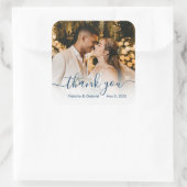 Wedding Foto Navy Script Foto Vielen Dank Quadratischer Aufkleber (Tasche)
