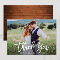 Wedding Foto Pinsel Script Wood Danke Karte