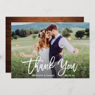 Wedding Foto Pinsel Script Wood Danke Karte