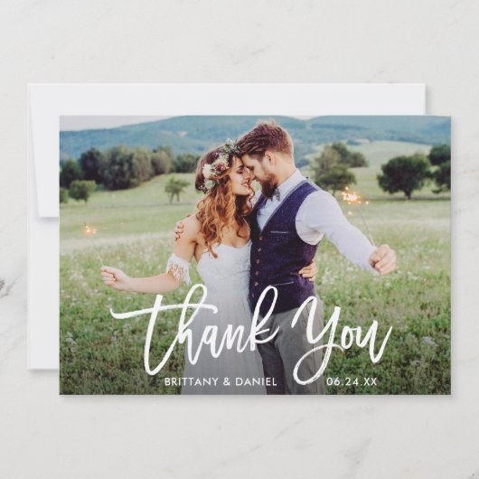Wedding Foto Pinsel Skript Kraft Danke Karte (Vorderseite)